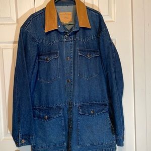 Panhandle Slim Powder River Outfitter Denim Barn Coat With Leather Collar XL